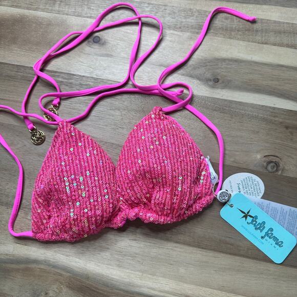New Luli Fama Revolve Chasing Stars Sequins Triangle Bikini Top Size Small - Picture 1 of 7